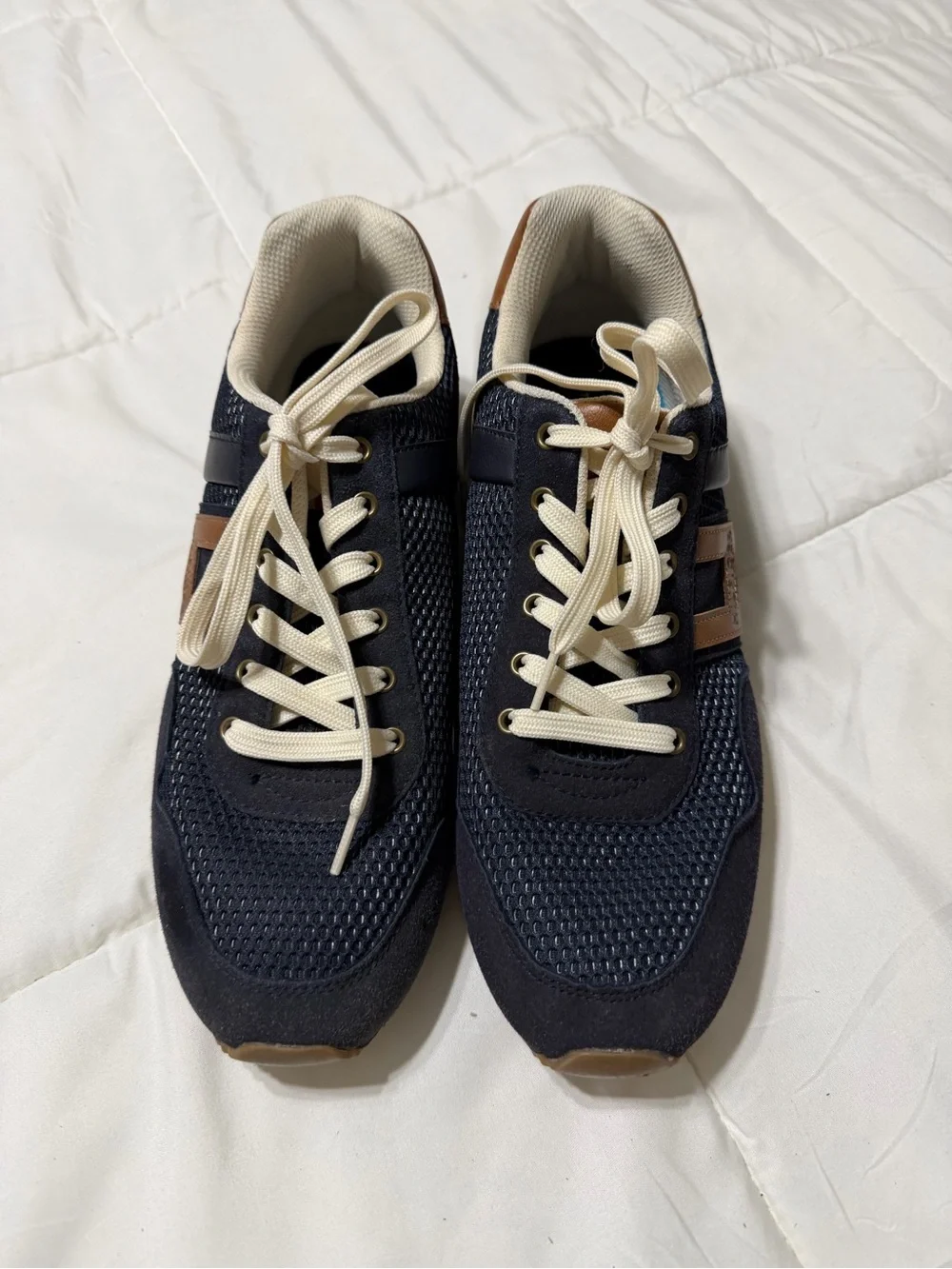 Tommy Hilfiger Navy and Tan Lace-Up Men's Sneakers